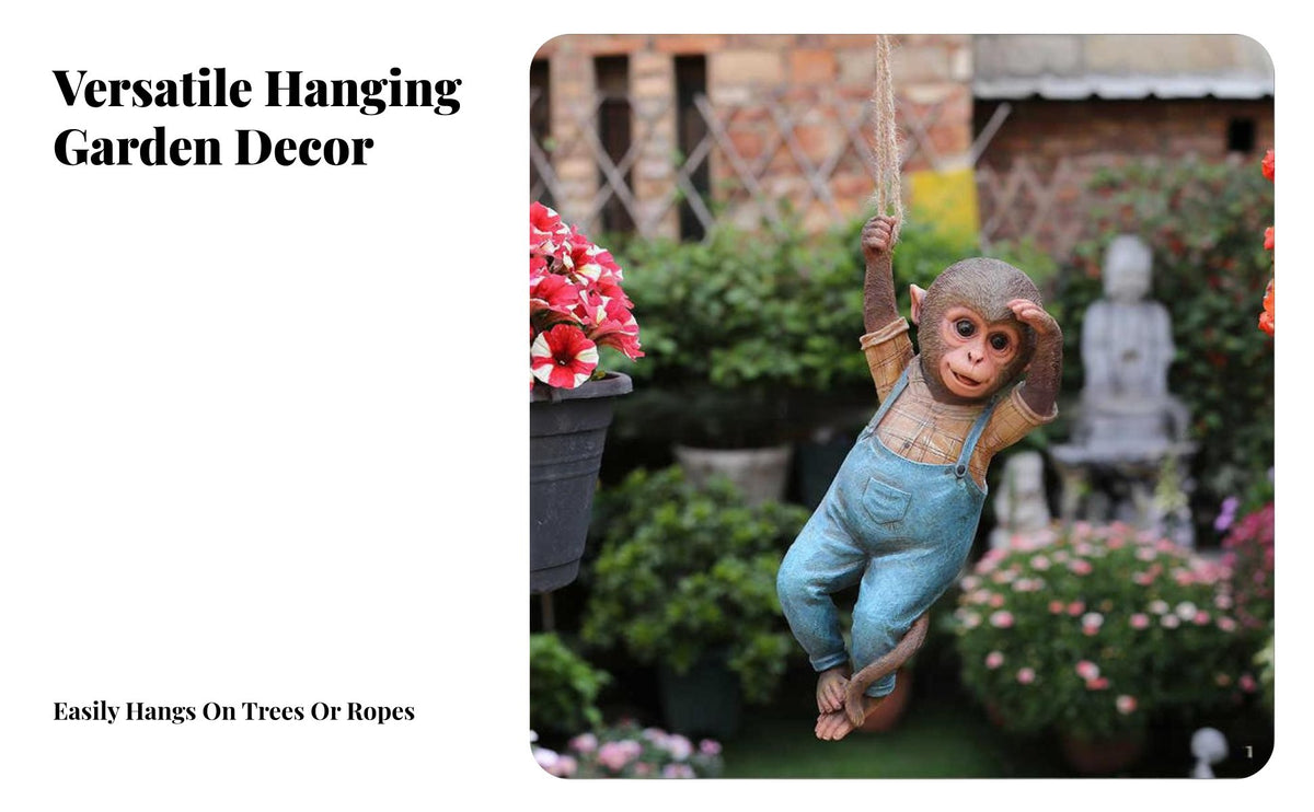 Hanging Monkey Statue Playful Design Tree Ascending Monkey Sculpture Weather-Resistant Resin Animal Garden Sculpture for Patio, Yard