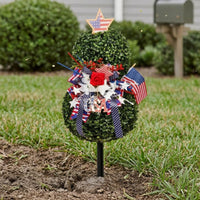 Red White Blue Patriotic Topiary Festive Stake-Mounted Garden Topiary Decorative Accents Patriotic Yard Decoration Low Maintenance for Porch