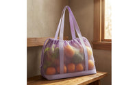 Double Shoulder Handles Mesh Drawstring Tote Bag Lightweight Drawstring Mesh Tote Reinforced Base Portable Carrier Large Capacity