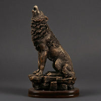 Howling Wolf Statue Dark Finish Wolf Figurine on Boulder Base Handcrafted