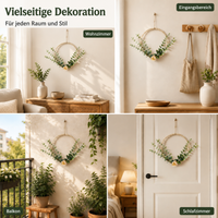 Wooden Bead Wreath Spring Door Wreath, Pastoral Decorative Wreath for Front Door, 22x30cm Bow Wreath with Artificial Flowers, Country House Style