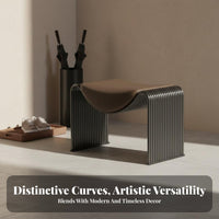 Light Luxury Design Waterfall Leg Stool Minimalist Aesthetic Ribbed Frame Saddle Stool Multi-Purpose Entryway Bench Soft Upholstery for Interior Decorators, Homeowners, Apartment Dwellers, Bedroom, Dressing Room, Cloakroom, Removeice