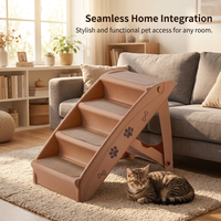 Plastic Dog Stairs, Beige Pet Climbing Ladder for Small Dogs, Non-Slip Bedside Steps for Cats, Foldable Pet Ramp for Home Use, 433 Climbing Ladder