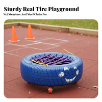 Made from Real Tires Kids Tire Car Colorful Design Net Seat Tire Push-Along Long-Lasting Rubber Material Foot-Powered Balance Toy Easy to Clean for Preschoolers, Toddlers, Teachers, Kindergarten, Daycare Centers, Playground, Backyard
