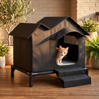 Elevated Cat House Weatherproof Heated Cat House Four-Season Pet Supply for Outdoor, Porch, Winter