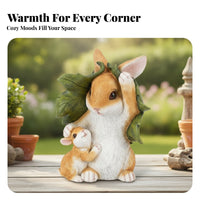 Tan and White Garden Bunny Sculpture Gift Idea Decor Piece Resin Bunny Statue Garden Rabbit Ornament