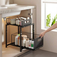 Metal Cabinet Organizer with Pull-out Baskets Heavy-Duty Sliding Cabinet Basket Rack Smooth Under Sink Organizer