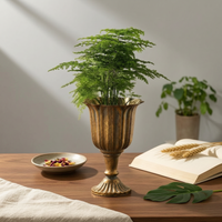 European Pedestal Vase Ornate Fluted Shape Vintage Distressed Vase Stable Base Interior Feature for Hotel, Banquet