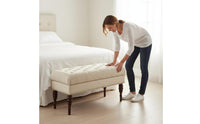 Solid Wood Legs Tufted End of Bed Bench European Design Long Entryway Shoe Bench Multi-Functional Textile Sofa Stool for Cloakroom