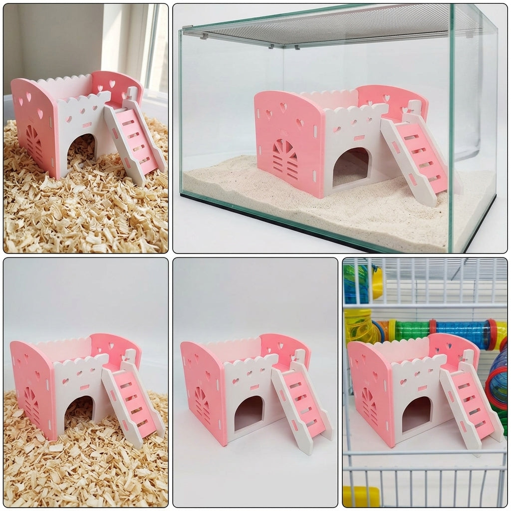 Hamster House Castle with Detachable Swing, PVC Villa and Pet Hideaway, Syrian Hamster Accessories for Small Animal Cage Decor Habitat Decor