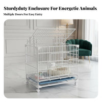 Gnaw-resistantResistant Indoor Pet Crate with Tray Reinforced Frame Mobile Dog Enclosure with Tray Sturdy Construction Pet Kennel Easy to Clean for Feline Owners, Breeders, Groomers, Indoors, Home, Living Room, Bedroom