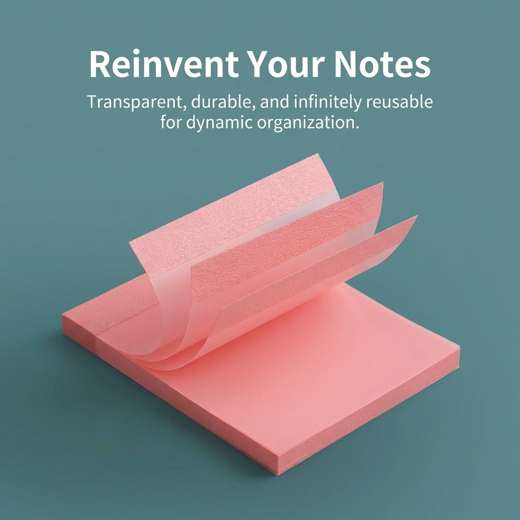 Transparent Waterproof Sticky Notes for Students Office, See Through Clear Self Pads 50 Sheets, Reusable Note Stickers for Textbooks
