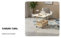 With Wheels Foldable Trolley Table Space-Saving Folding Table Transport Cart Multi-Functional Household Furniture Swivel Casters for Renters, Apartment Dwellers, Students, Small Areas, Living Room, Home Office, Dining Area