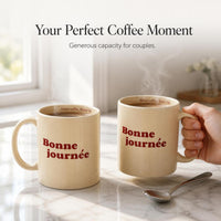 French Ceramic Mug with Handle for Coffee, Milk, and Tea - Cute Couple and Friendship Gift
