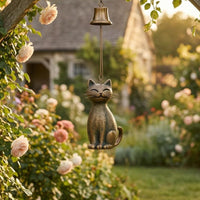 Cat Wind Chime Textured Bronze Cat Chime House Decoration Small Bell Hanging Ornament Cord Cord Hanging for Entryway, Window