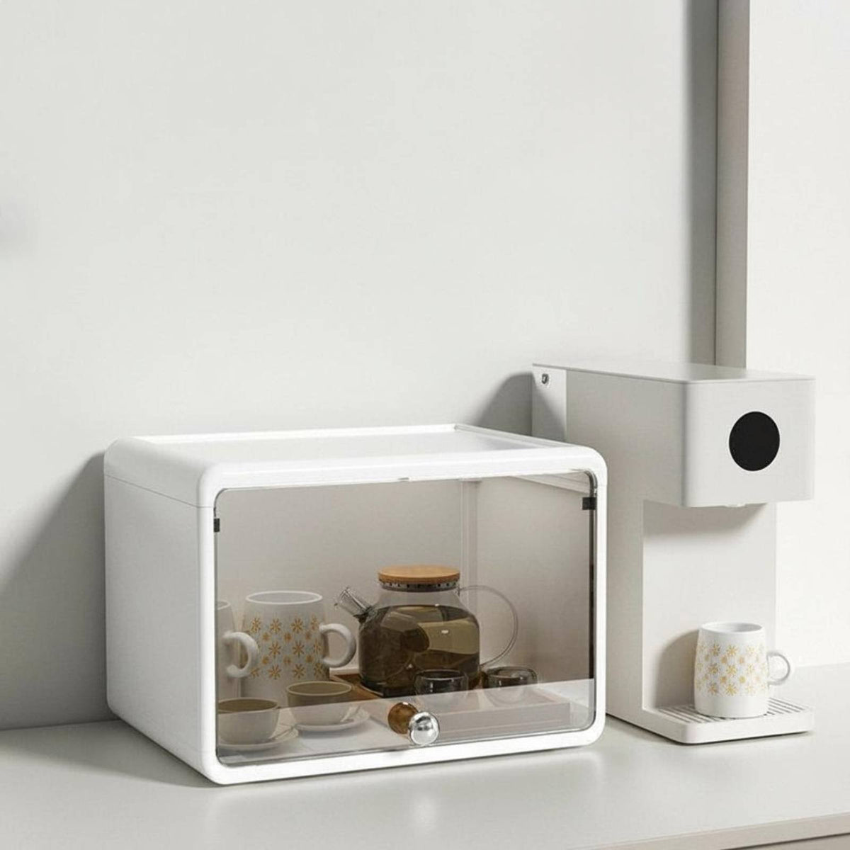 Cup Display Box with Drawers Compact Size Desktop Storage Cabinet for Tea Lovers
