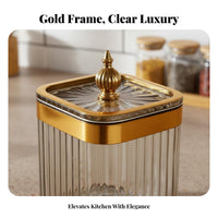Ribbed Glass-Like Texture Gold Trim Condiment Box Set Luxury Storage Jars with Tray for Party Hosts, Dining Table, Living Room