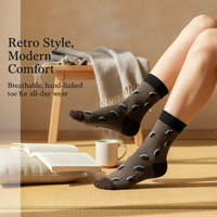 Japanese Retro Polka Dot Color Block Mid-Calf Socks for Women - Breathable Cotton