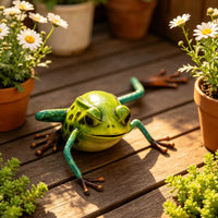 Turquoise-Green Legs Metal Frog Figurine Glossy Metal Desktop Figurine Reflective Surface Display Piece Long-Lasting for Garden