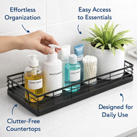 Bathroom Storage Baskets with Wooden Handle for Shelves, Woven with Metal Wire Frame, Portable Organizer for Countertop and Kitchen