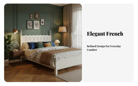 French French Upholstered Panel Bed Creamy cream Finish Bedroom Furniture Hand-Carved ornamentation Vintage in the French of for partners, Adults, Homeowners, Villa, Guest Room