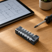 TB-1506 DIN Rail Terminal Block, 600V 15A, 100 pieces 6-pole, for control cabinet & DIYers, secure electrical connection