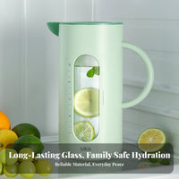 Large Capacity Glass Pitcher with Lid Sturdy Hot Cold Water Carafe Ergonomic Handle for Families, Kitchen, Refrigerator, Outdoor Gatherings