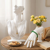 2 Pieces Resin Jewelry Mannequin Display Set Matte Hand Mannequin Sculpted Hand Display with Base Upright for Boutiques, Jewelers, Photo Shoots, Market Stalls