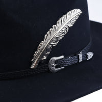 artificial Wool Hat Wide Brim Hat with Feather Structured Crown Fedora for Riders, Artists, Stage Performances, Costume Parties