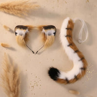 Tiger Ears and Tail Kit Handmade Tiger Ears with Tail Soft-Textured Hairband for Cosplay, Halloween, Anime Conventions