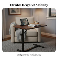 Movable with Wheels C-Shaped Overbed Desk Tilting Tabletop Height-Adjustable C-Table Tiltable Top Laptop Stand Rounded Corners for Telecommuting Workers, Students, Apartment Dwellers, Home from Slidingice, Bedroom, Study Room
