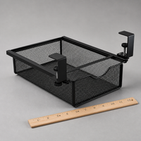 Black Carbon Steel Under Desk Cable Management, Pull Out Cable Tray, Small 18L Foldable Metal Organiser, Modern Minimalist Design