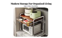 Space Saving Microwave Oven Rack Carbon Steel Frame 2-Tier Kitchen Counter Shelf Vintage Design 2 Tier Appliance Rack Easy to Assemble for Home Cooks, Apartment Dwellers, Homeowners, Small Areas, Pantry, Office, Dining Room