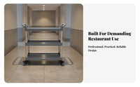 Easy to Move 3-Tier Service Cart Brake Wheels Food Service Trolley Large Capacity 3 Shelf Rolling Trolley Silent Casters for Warehouse Workers, Professionals, Dining Area, Cafeteria, Hospital, Office