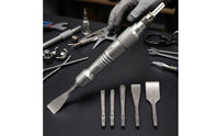 Mini Air Scraper with Interchangeable Heads Stainless Steel Pneumatic Scraper Knurled Air Hammer Kit Quick-Connect for Welders, Mechanics, DIYers, Metal Joining, Scraping, Shell Opening