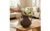 Wicker Flower Vase with Handles Handwoven Double-Handle Vase Boho for Tabletop, Entryway