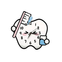 Oral Health-Themed Wall Clock Easy-to-Read Tooth Shaped Clock Hanging for Pediatricians, Kids, Pediatric Office, Classroom