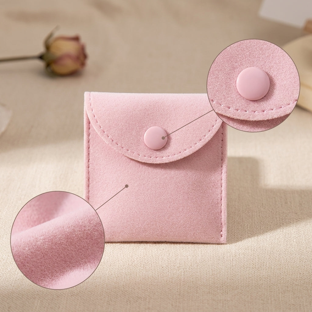 Thickened Snap Button Velvet Jewelry Pouch Drawstring Storage Bag for Rings Earrings Necklaces