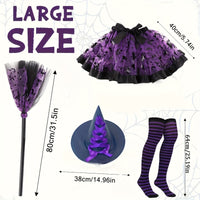 Halloween Adult Witch 4-Piece Costume Set with Hat, Tutu Skirt, Broom Prop