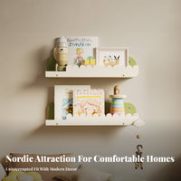 Multi-Functional Scalloped Picture Lborder Space-Saving Scalloped Nursery Lborder Floating Design Wall Shelf Strong & Sturdy for Children, Toddlers, Parents, Bedroom, Study Area, Playroom, Kindergarten