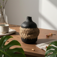 Resin Vase with Woven Band Rustic Table Centerpiece Vase Antique-Inspired