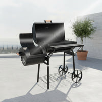Outdoor Grill with Side Firebox High-Temp Offset Smoker Sturdy Barbecue Movable for Backyard Chefs