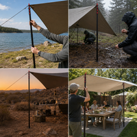 Telescopic Aluminum Tarp Poles for Outdoor Camping and Awnings, Square Tube Design