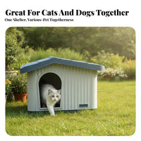 Sloped Roof Rain-Resistant Cat House Ribbed Panel Outdoor Cat House Easy to Clean