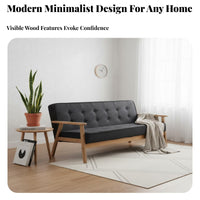 Faux Leather Two-Person Sofa Compact Size 2 Seater Minimalist Couch Firm-Density Sponge Cushion Wood Frame Loveseat for Small Apartment Dwellers