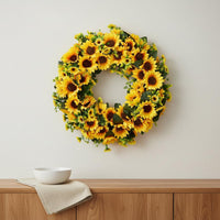 Vibrant and Cheerful Artificial Golden Bloom Wreath All Season Decor Front Door Golden Bloom Hanger Realistic Look Yellow Floral Door Wreath Maintenance-Maintenance-Easy for Autumn, Wedding
