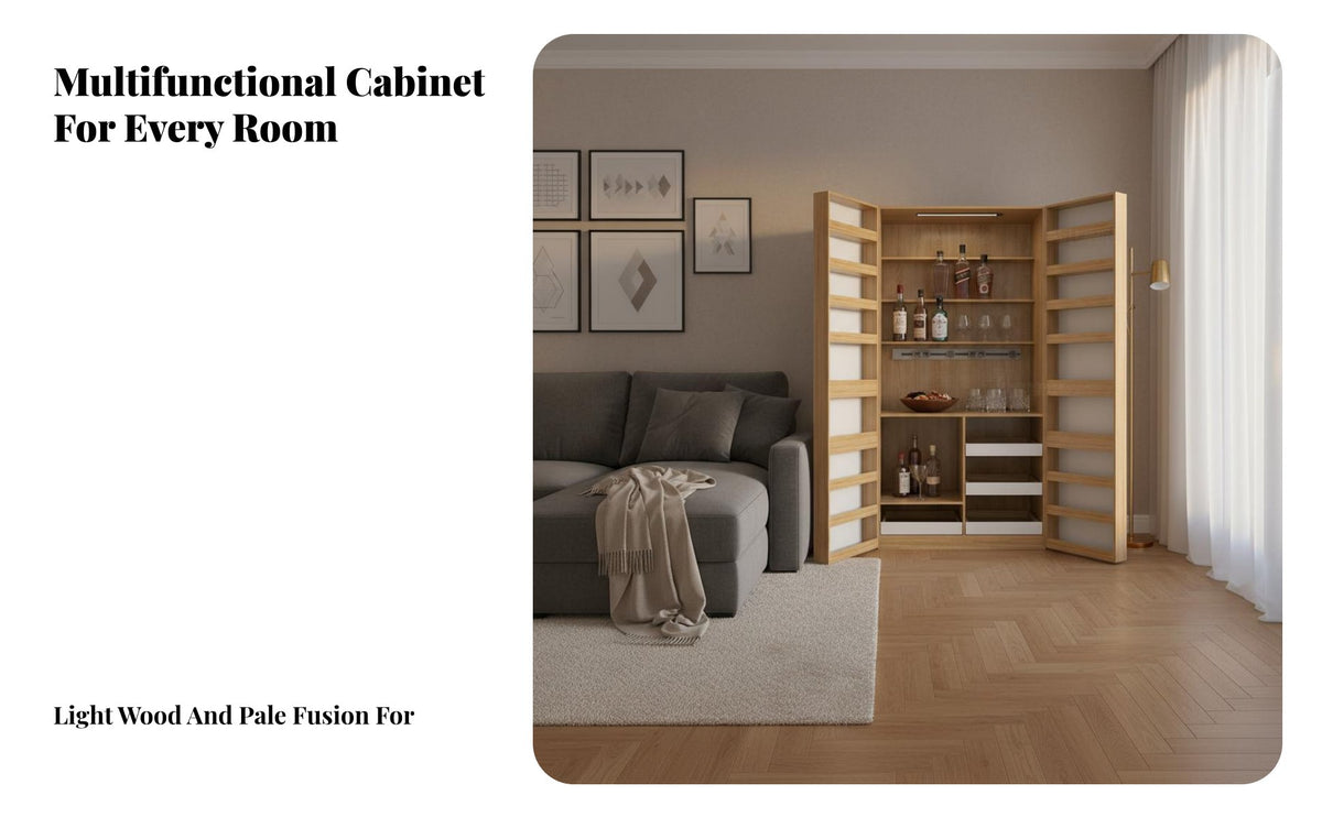Snack and Drink Organizer Cabinet Large Capacity Tall Sideboard Cabinet Multi-Functional Double Door Storage Cupboard for Families, Homeowners