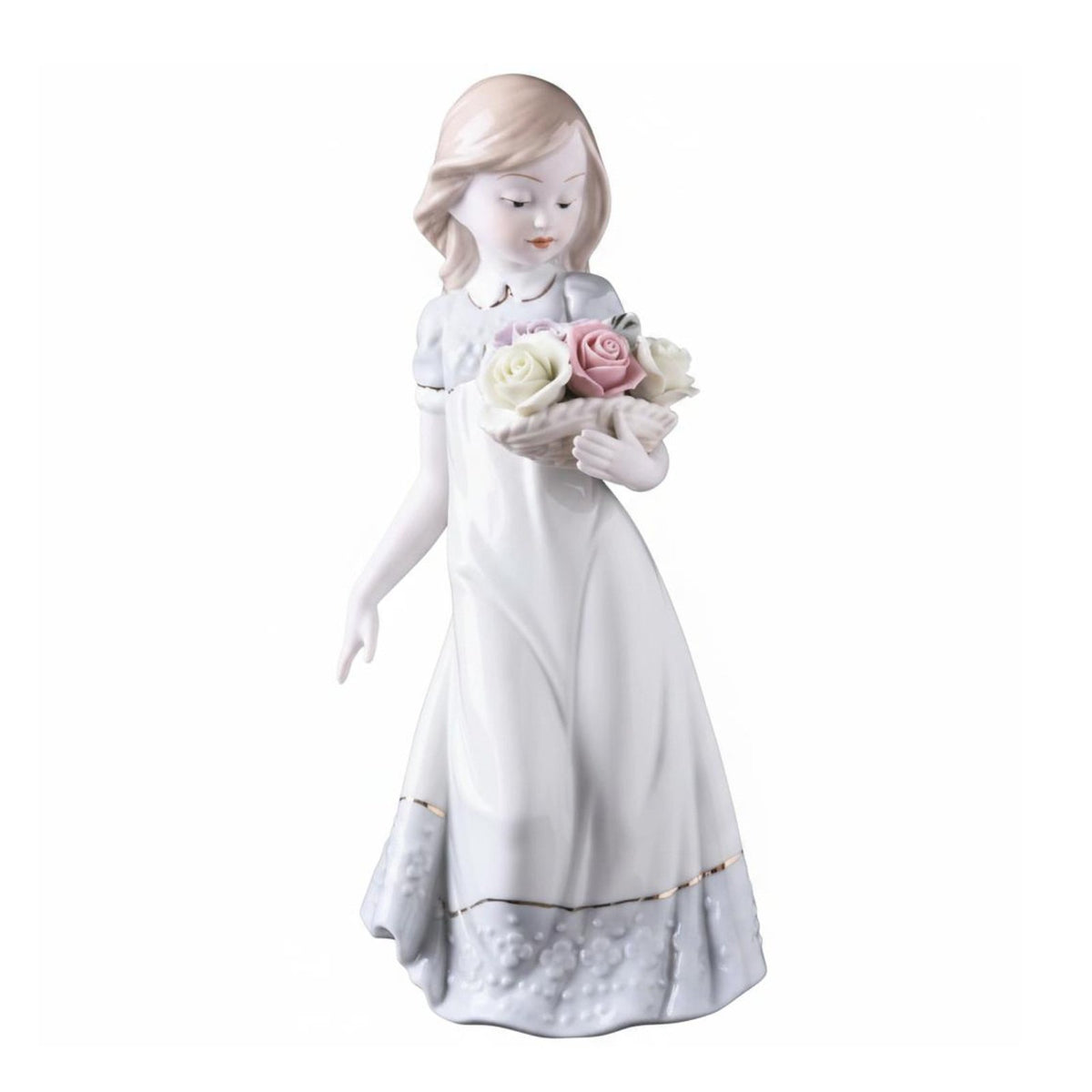 Porcelain Girl Statue European Style Girl Figurine Elegant Porcelain Music Sculpture for Beverage Cabinet