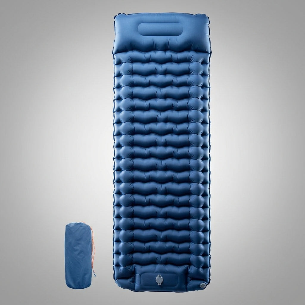 Inflatable Mattress with Integrated Pillow for Air Bed Comfort, Portable Camping Mat with Built-in Foot Pump, Nylon TPU Roll Mat Camping Gear