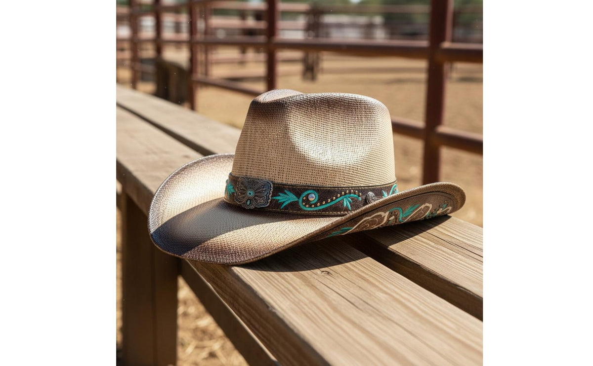 PU Trim Cowboy Hat Unisex Curved Brim Western Hat Lightweight Headwear for Men and Women, Outdoor, Travel